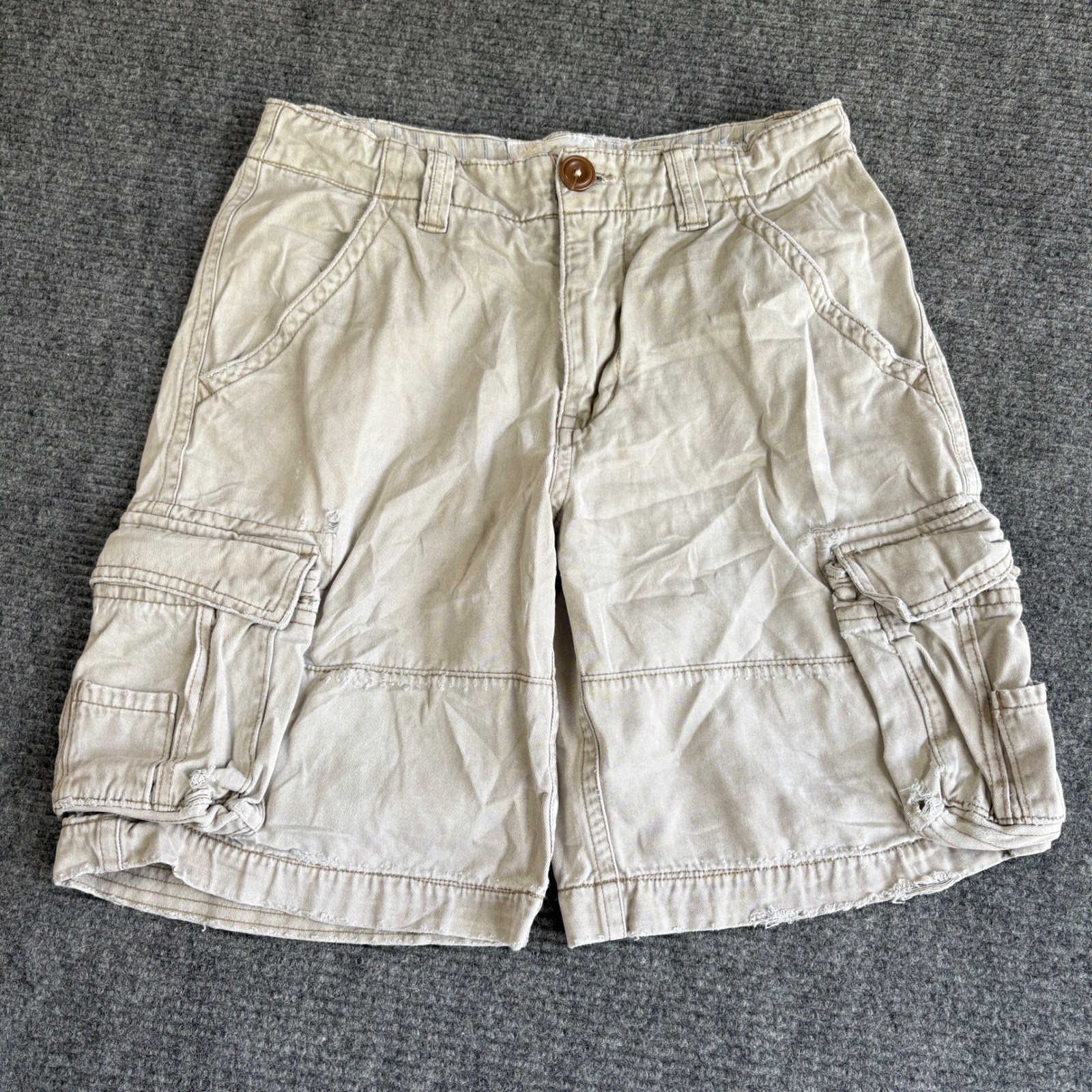No Boundaries Mens Cargo Shorts Size 34 Sand Khaki Cotton Distressed Nb18b060